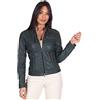 D'Arienzo Giacca Pelle Naturale Verde Donna Biker Vera Pelle Made in Italy Giulia XS/Verde