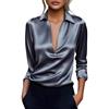 LCDIUDIU Blusa in Raso Nero da Donna, T Shirt A Tunica con Scollo A V Profondo Tinta Unita, vestibilità Slim Casual Ed Elegante, per Ufficio, Lavoro, Feste, Viaggi, Grigio Scuro XL