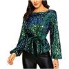 Kobilee Maglia Donna Manica Lunga Taglie Forti Curvy Camicia Maglia Paillettes Rossa Cerimonia Cotone Camicette Elegante Invernali Top Paillettes Brillantini Blusa