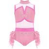 iEFiEL Abito da Balletto Ragazza con Strass Body Danza Classica Piume Leotard da Ginnastica Artistica Senza Manica Abito da Ballo Latino Salsa Dancewear B Rosa 5-6 Anni