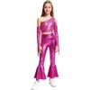 Kaerm Bambina Costumi da Danza Jazz Moderna Hip Hop Tuta da Ballo Disco con Paillettes Lucido Completo da Ballo Latino Tango Crop Top Monospalla + Pantaloni Leggings