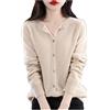 Youllyuu Maglione Cardigan Girocollo in Lana 100% Cappotto Maglione in Cashmere Maglione Sottile Lavorato a Maglia Tinta Unita Beige XL