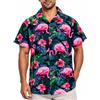 King Kameha Camicia Hawaiana Uomo a Maniche Corte, Flamingo-Flowers, Nero-Rosa, 3XL