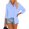 NONSAR Camicetta da donna, elegante, con colletto, in cotone, a maniche lunghe, da donna, casual, sciolta, Azzurro, XXL