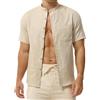 HOEREV Camicia Uomo Manica Corta Misto Lino Cotone, Collo alla Coreana