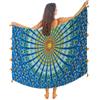 Mandala Life ART Paro/Sarong/Copricostume Boho Mandala con Nappe - Cotone Super Morbido e Leggero, Stampa Pavone Indiano Grande, Blu Pavone Mezzanotte