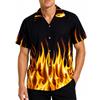 King Kameha Funky-Camicia-Hawaiana, Manica-Corta, Flames, Giallo, 4XL