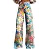 Generisch Baggy Jeans da donna anni '70, pantaloni Boho anni '60, hippie, fiori a vita alta, abbigliamento da discoteca, costume da discoteca, jeans da donna, gamba dritta, pantaloni elasticizzati a vita alta
