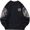 gmoyd Mens Bear Embroidered Sweatshirt Vintage Patchwork Sweatshirts Long Sleeve Pullover Tops, Black, XXL