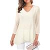 Adigaber Camicie Donna Casual in Chiffon Camicia Elegante di 3/4 Manica a Volant Scollo a V Bluse Leggero Classiaca