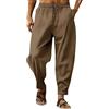 Generico Kirakuco Pantaloni Uomo Giapponesi Leggeri Baggy Harem Pants in Cotone e Lino Larghi Casual Pantaloni Estivo Traspirante Pantalone Giapponese Pantaloni Lunghi da Yoga e Spiaggia Moda 2026