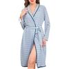 Vlazom Accappatoio Donna in Cotone Vestaglia a Righe Leggera e Confortevole con Cintura in Vita,Blu Scuro,3XL