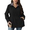 Geschallino Donna Cappotto Casual Reversibile Plus Size Stampa Floreale Giacca a Vento Leggera con Cappuccio 6132APLUS Nero 2X
