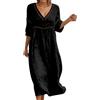 Generico Abito Estivo Donna in Lino - Veste Midi con Scollo a V e Maniche a 3/4, Dettaglio in Pizzo Traforato sulle Maniche, Vestibilità a Palloncino Morbida e Traspirante, Taglie S-3XL