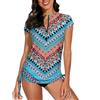 BesserBay - Top da bagno stile rashguard, da donna, con protezione solare UV e cerniera a 1/4, a maniche corte, anti irritazioni