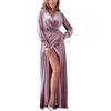 MAYILNSIN Accappatoio lungo da donna in velluto felpato con scollo a V e cintura in morbido raso loungewear per spa/lounge
