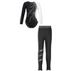 CHICTRY Body da Danza Classica Bambina con Pantaloni da Pattinaggio Ghiaccio Leggings Paillettes Leotards Manica Lunga Jumpsuit Body da Ginnastica Artistica Bianco Nero 9-10 Anni
