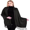 CJ Apparel Nero Colore Solido Disegno Scialle di Pashmina Sciarpa Stola Dell'involucro Il Bis NUOVO