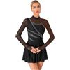 MSemis Vestito da Pattinaggio Artistico sul Ghiaccio Donna Skater con Strass Leotard Abito da Ballo Latino Americano Body da Danza Classica Balletto Jazz Rumba Sambsa Salsa Nero C M