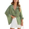 Homlan Camicia da Donna a Maniche Lunghe, Elegante, con Scollo a V, Casual, in Lino, con Bottoni, con Tasche sul Petto, Verde, XL