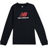 New Balance T-Shirt Bambino e Ragazzo a Manica Lunga, Jersey di Cotone. Colori, Navy e Black.Taglie da 7 a 16 Anni (IT, età, 7 Anni, 8 Anni, Nero)