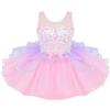 Freebily Vestito Ballerina Bambina Carnevale con Paillettes Tutu Arcobaleno Unicorno Principessa Vestito Danza Classica da Balletto Lago dei Cigni Pattinaggio Artistico Rosa 7-8 Anni