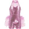 YiZYiF Body Danza Classica Bambina Paillettes Vestito da Latino Leotard Senza Maniche Costume Ballerina Pattinaggio Artistico Jumpsuit Rosa 13-14 anni