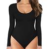 TOEECY Body Donna Manica Lunga Elegante Sexy Girocollo Basic Tuta Aderente Bodysuit Lingerie Tinta Unita Pagliaccetto Elasticizzato Jumpsuits Tops (Nero,XXL)