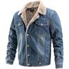 Jamron Uomo Inverno Giacca Jeans Foderata in Pile Imbottite con Collo Giacca Denim in Felpa Calda con Tasche Blu Marino L