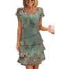 Onsoyours Donna Estivo Abito Chiffon Girocollo Sera Vestiti da Cerimonia Fiori Stampati Manica Corta Mini Abiti Leggero E Traspirante Casual Vestito con Volant B09 Verde M