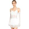 dPois Vestito da Ballo Latino Americano Tango Donna con Guanti Abito da Pattinaggio Artistico con Frange Nappe Body Ginnastica Ritmica Costume Danza Samba Rumba Salsa Bianco S