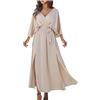HAOLEI Vestito da Sera Donna Lungo Abiti in Pizzo Plus Size Donna Scollo a V Cintura Manica Lunga Elegante Abiti da Cerimonia Vestito Donna da Cocktail Vestito Cerimonia Donna