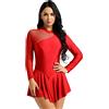 CHICTRY Ragazza Donna Vestito Danza Classica con Strass Manica Lunga Vestito Pattinaggio Artistico Balletto Body Ginnastica Schiena Scoperta Leotard Abito da Ballo Dancewear A Rosso M