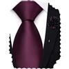 Hi-Tie - Cravatte da uomo extra lunghe da 160 cm e 178 cm in seta, solide, con spilla da bavero a forma di fiore, Borgogna B., 70''(178cm)