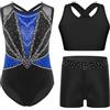 Freebily Body Ginnastica Artistica Bambina con Crop Top e Pantaloncini Body Danza Classica Senza Maniche Tuta da Pattinaggio Artistico Dancewear Performance Blu 9-10 anni