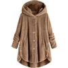 Generico Giacca Invernale Donna in Peluche con Cappuccio,Giacche Termica con Orlo Asimmetrico e Bottoni Laterali,Felpa Pile Classica in Tinta Unita,Giacca Teddy Donna Morbida e Confortevole