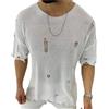 NITRY T-Shirt Uomo Casual Girocollo Tinta Unita Manica Corta Uomo Buco Design Tendenze Top Uomo Moda Classica all-Match Camicia Sportiva Uomo A-White L