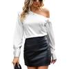 VIDUSSA Camicetta da Donna a Maniche Lunghe con Spalle Scoperte, Top Satin in Seta, Blusa Casual Elegante per l'Ufficio e il Lavoro, S