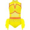 Aislor Vestito da Pattinaggio Artistico Bambina Body da Balletto Danza con Paillettes e Piume Body da Ginnastica Artistica Leotards Abito da Ballo Latino Jazz Giallo 7-8 anni