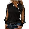 Lggwunsi Paillettes Donna - Maglia con Brillantini Maglietta Capodanno Donna Maniche Lunghe in Pizzo Festive Sequin T-Shirt Blusa Curvy da Sera,Nero,L