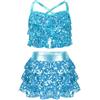 renvena Paillettes Abito da Ballo Latino Americano Bambina Ragazza Crop Top Reggiseno + Tutu Gonna di Danza Classica Tuta da Pattinaggio Artistico Dancewear Azzurro 11-12 Anni