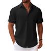 COOFANDY Camicia da Uomo a Maniche Corte Camicia Estiva in Lino Camicie in Cotone con Taschino Camicie a Maniche Corte da Spiaggia Casual Vacanze Nero XL