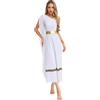 MSemis Costume Dea Greca Romana Antica Donna Monospalla Vestito Toga Dio Greco Romano Abito da Principessa dell'Antica Grecia Costumi di Carnevale Halloween Natale Bianco M