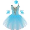 Freebily Vestito da Balletto Bambina Leotard Tutu da Danza Classica Ballerina Abito da Principessa Senza Maniche con Strass Abito da Pattinaggio Artistico Vestito Ginnastica Azzurro 7-8 Anni