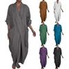 KonJim Maxi abiti da donna in cotone e lino con maniche a 3/4 casual con scollo a V abito lungo caftano taglie forti abito avvolgente premaman increspato con tasche oversize estate fluida boho abiti