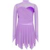 Xnihocha Vestito da pattinaggio artistico in rete da ragazza, maglia da ginnastica, a maniche lunghe, da danza lirica, con strass, asimmetrico, costume da danza 110-170, lavanda, 158 cm-164 cm