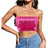 Segreto Top sexy da donna con paillette, senza maniche, vintage, a fascia, senza spalline, crop top per feste, Corto Rosa Rosso, Taglia unica