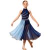 Freebily Vestito da Balletto Danza Lirica Contemporanea Bambina Abito Lungo da Pattinaggio Artistico con Strass Body Ginnastica Ritmica Costume da Ballo Latino Moderno Jazz Blu Scuro 15-16 Anni
