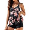Genfien Tankini Set Donna Boyshort Costume da Bagno Doppi Spallacci | Vita Alta Beachwear,Push Up,Stampa Floreale,Swimwear