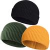 vidsel Berretto corto da pescatore per uomo e donna, berretto in lana lavorato a maglia, berretto invernale caldo, 3 pezzi - nero, giallo, verde, 6-7 3/8